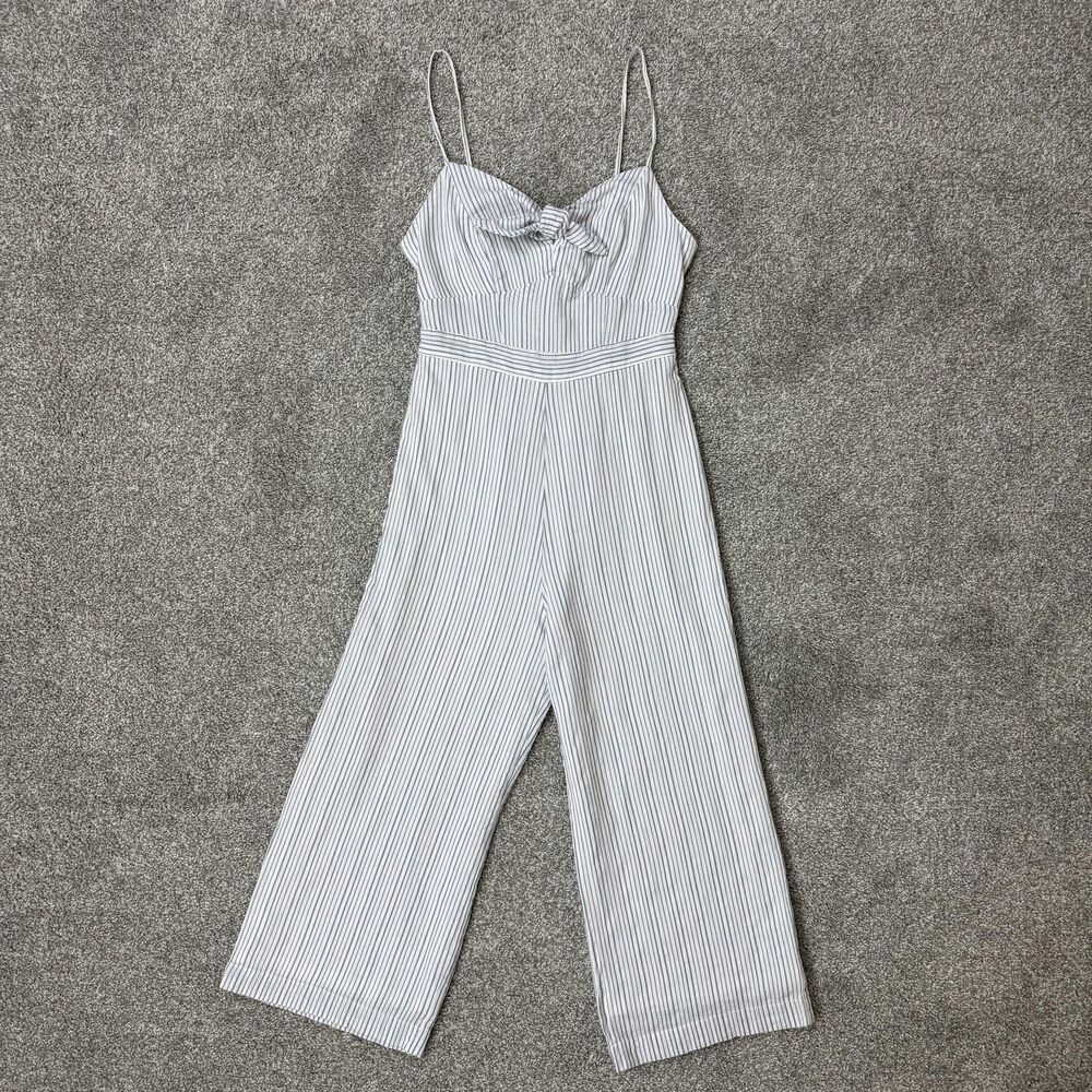 Japna Jumpsuit Women S White Stripe Wide Leg Cropped Nautical Boho Beachy Preppy